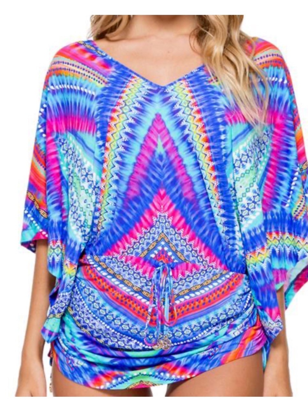 Luli Fama Star Girl Multicolor Kaftan Tunic Swim Cover Up S NWOT